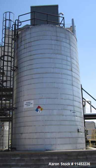 Used- 27,000 Gallon Stainless Steel Storage Tank. Approximately 13'6" diameter x 26' straight side, dome top, flat bottom.