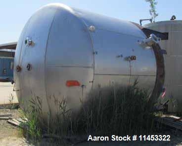 Used- 11,500 Gallon Stainless Steel Storage Tank. 12'6" diameter x 11' straight side, dish top and bottom, 4", (2) 3", (2) 2...