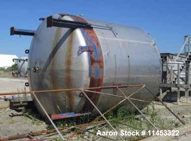 Used- 11,500 Gallon Stainless Steel Storage Tank. 12'6" diameter x 11' straight side, dish top and bottom, 4", (2) 3", (2) 2...