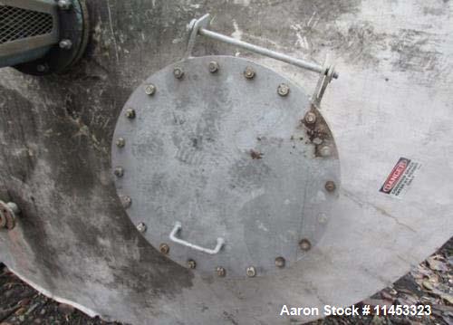 Used 12,000 Gallon, 304 Stainless Steel Tank. 12' diameter x 16' straight side; 4' carbon steel skirt. Dished ends, 24" side bottom manway with top entering 2 tier 3 blade turbine style Chemineer agi...