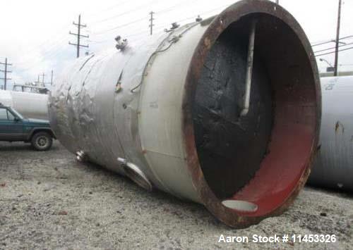 Used- 12,000 Gallon 304 Stainless Steel Tank. 12' diameter x 16' straight side. 4' carbon steel skirt, dished ends, 24" side...