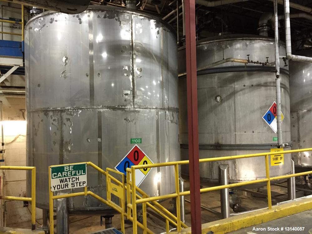 Used- Approximately 10,500 gallon 316L stainless steel vertical storage tank