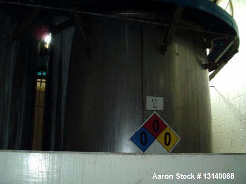 Used Mueller, Approximately 8,000 Gallon 316L Stainless Steel Vertical Storage Tank. 11 diameter x 109" high straight side. Welded dished top and bottom. Top Fittings: 22" manway, 8" center agitation...