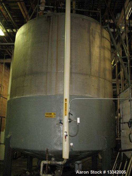 Used Approximately 8,600 Gallon, 316 Stainless Steel, Vertical Tank. Approximately 11' diameter x 183" cone bottom. Side manway and center bottom outlet..1875" thick heads and sidewall.