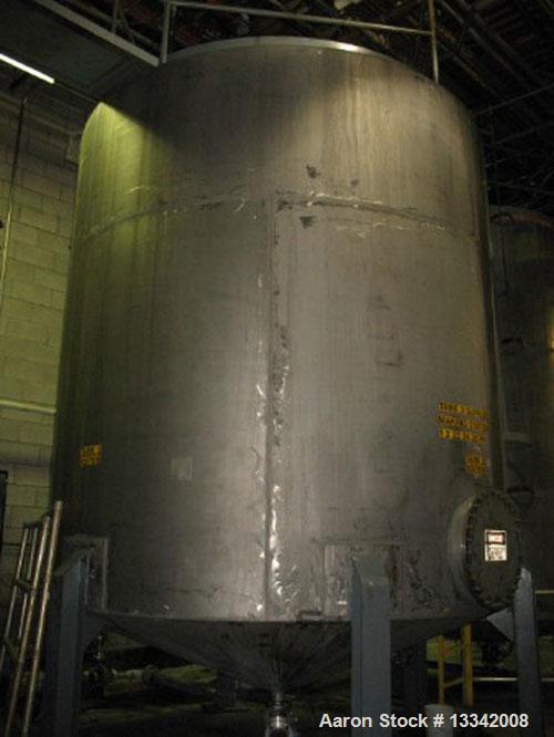 Used-Approximately 8,600 Gallon, 316 Stainless Steel, Vertical Tank. Approximately 11' diameter x 183" cone bottom. Side man...