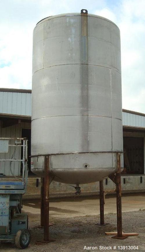 Used 5000 Gallon vertical, type 316 stainless steel, storage tank. Dome top and dish bottom. Tank is approximately 8' diameter x 18' tall. Top manway. Top lifting lugs. Mounted on 4 carbon steel legs...