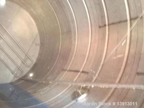 Used 15,000 Gallon Vertical 316 Stainless Steel Storage Tank. 136" diameter x 240" straight side. Tank has internal heating coils. No rating. Overall height of 264 inches.