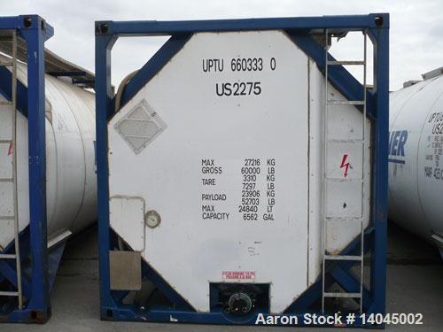Used 6600 Gallon Single Compartment Insulated ISO Tank Container. 316 stainless steel tank, horizontal. Approximately 7'7" diameter x 20' long. Mounted in a carbon steel frame. 20' long x 8' wide x 8...