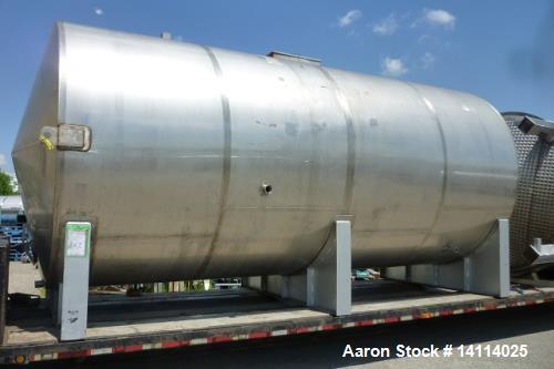 Used 12,000 Gallon Stainless Steel Tank. 316 stainless steel, horizontal. 10' diameter x 20'. 1' peak ends, 22' long x 11' high. 20'' oval front manway. 24" x 24" top manway. 3" tri clamp drain. 4'' ...