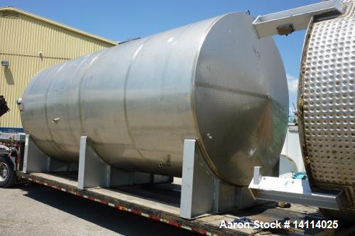 Used- 12,000 Gallon Stainless Steel Tank. 316 stainless steel, horizontal. 10' diameter x 20'. 1' peak ends, 22' long x 11' ...