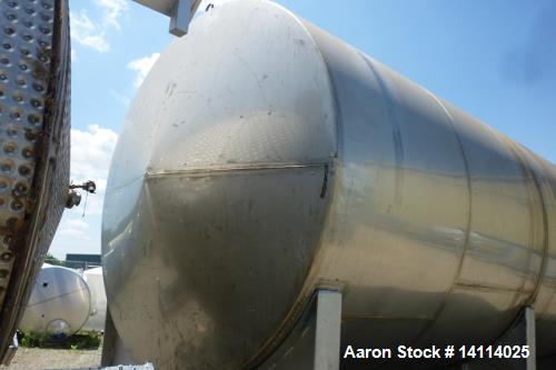 Used 12,000 Gallon Stainless Steel Tank. 316 stainless steel, horizontal. 10' diameter x 20'. 1' peak ends, 22' long x 11' high. 20'' oval front manway. 24" x 24" top manway. 3" tri clamp drain. 4'' ...