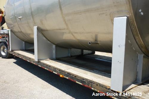 Used 12,000 Gallon Stainless Steel Tank. 316 stainless steel, horizontal. 10' diameter x 20'. 1' peak ends, 22' long x 11' high. 20'' oval front manway. 24" x 24" top manway. 3" tri clamp drain. 4'' ...