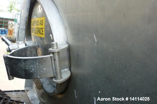 Used 12,000 Gallon Stainless Steel Tank. 316 stainless steel, horizontal. 10' diameter x 20'. 1' peak ends, 22' long x 11' high. 20'' oval front manway. 24" x 24" top manway. 3" tri clamp drain. 4'' ...