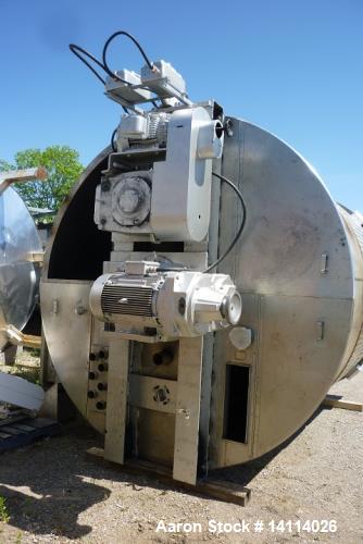 Used 7,200 Gallon Stainless Steel Scrape Agitation Tank. Jacketed, 316L stainless steel, vertical. 10' inside diameter x 11'9''. 18' high, 24'' cone bottom. 3'' tri clamp discharge. Two zone dimple j...