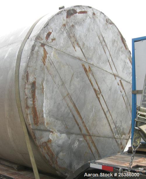 Used Tank, Approximate 6950 Gallon, 304 Stainless Steel, Vertical. Approximate 120" diameter x 142" straight side, flat welded top cover, flat bottom. Openings: top (2) 3 1/2" NPT, side 20" manway wi...