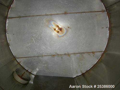 Used Tank, Approximate 6950 Gallon, 304 Stainless Steel, Vertical. Approximate 120" diameter x 142" straight side, flat welded top cover, flat bottom. Openings: top (2) 3 1/2" NPT, side 20" manway wi...