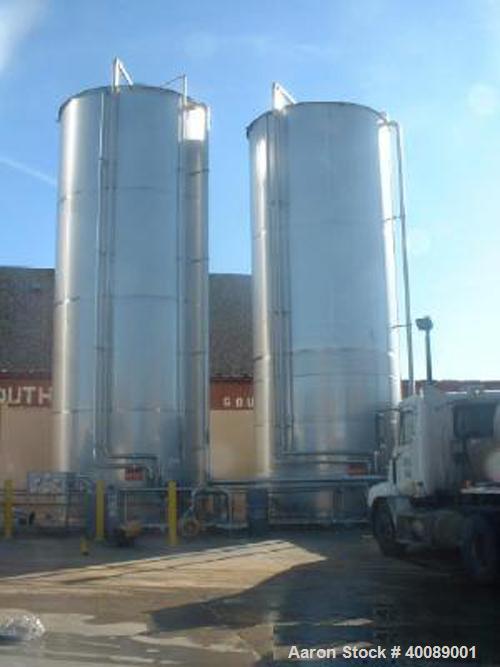 Unused- 40,000 GALLON 304 STAINLESS STEEL VERTICAL TANK. APPROX. 13’9” DIAMETER X 37’ LONG. BUILT IN 1996.