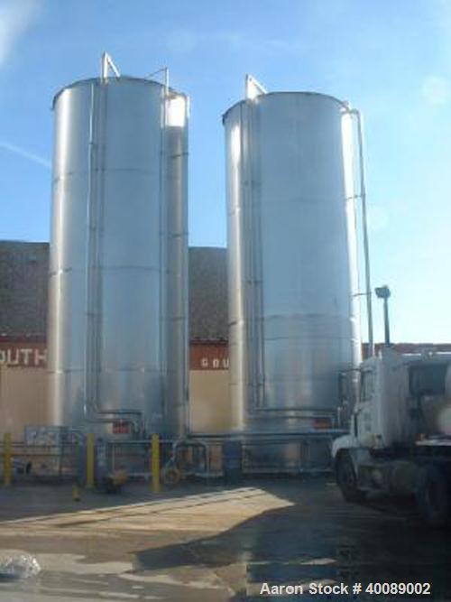 Unused- 40,000 GALLON 304 STAINLESS STEEL VERTICAL TANK. APPROX. 13’9” DIAMETER X 37’ LONG. BUILT IN 1996.