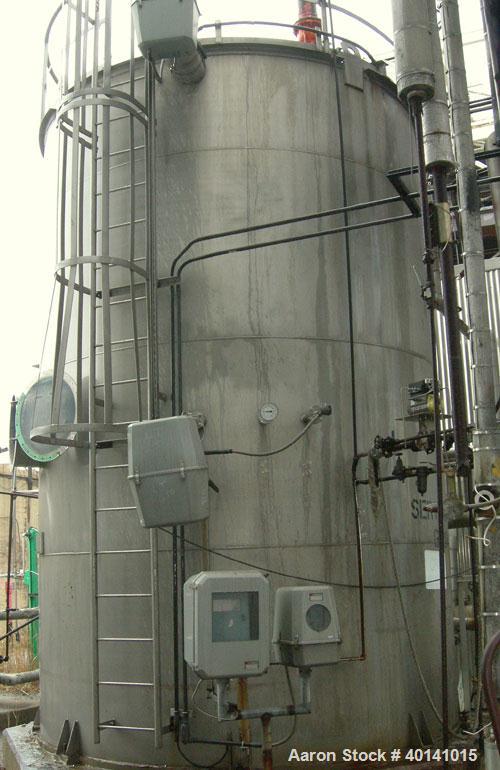 Used: Steel tank and Fabricators tank, 15,000 gallon, 316 L. 1/4" shellL, 12' diameter X 17'6" high, flat top and bottom,  vertical, API standard 650 rating. Top mounted Lightnin agitator, model 15S2...