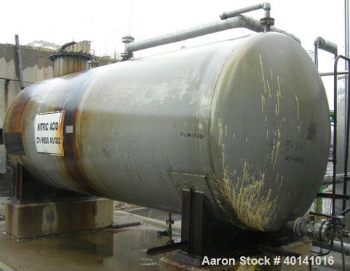 Used: Nitric acid tank, approximately 8,000 gallon, 304 dished heads, horizontal, on carbon steel saddles. (LTV tank MSDS #51322)