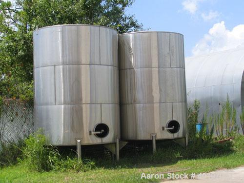 Unused-NEW-6,000 gallon 304 vertical stainless steel tanks, 9'-6"D x 12'-0" side shell (~15'H over all), shallow cone bottom...