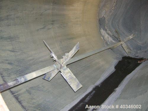 Used Industrial Air Inc Tank, 7,000 gallon, 304 stainless steel, vertical. Approximately 104" diameter x 192" straight side. Flat top and bottom. Carbon steel agitator bridge with an off center top e...