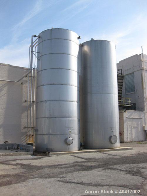 Used 25,000 Gallon 304 Stainless Steel Vertical Storage Tank. Approximate 11' 10" diameter x 30' straight side, flat bottom, side bottom manway. Built in 1987. Last used on hot water storage.