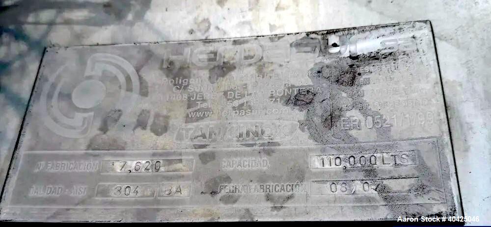 Used Herpasur SA 29,062 Gallon Stainless Steel Storage Tank - Industrial Food Grade