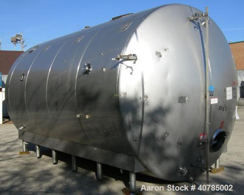 Used DCI Storage Tank, 10,000 gallon capacity, 316L stainless steel, horizontal. 120" inside diameter x 204" straight side, dished heads. Bottom 1/3 dimple jacket rated 62 psi @ 250 degrees F. Insula...
