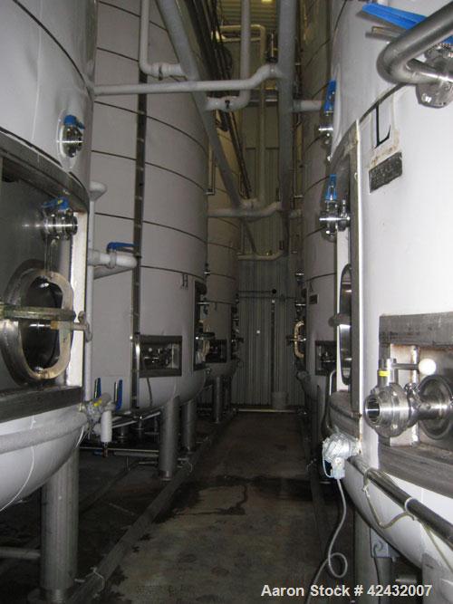 Used Tank, Price-Schonstrom, 16,500  gallon, stainless steel. 12' diameter x 20' high, dished heads, internal rated 20 psi @ 100 deg F, dimple jacket rated 50 psi @ 100 deg F.  Insulated with plastic...