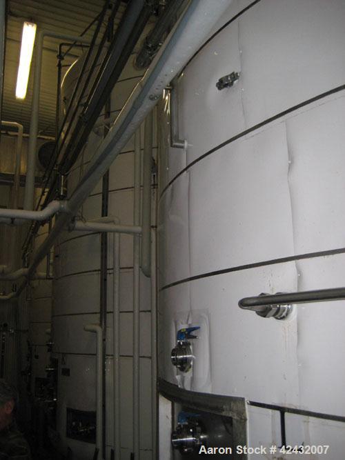 Used Tank, Price-Schonstrom, 16,500  gallon, stainless steel. 12' diameter x 20' high, dished heads, internal rated 20 psi @ 100 deg F, dimple jacket rated 50 psi @ 100 deg F.  Insulated with plastic...