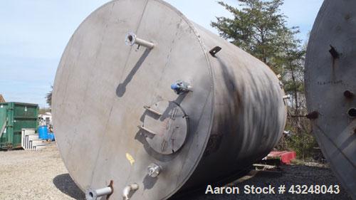 Used Tank, Approximate 10,000 Gallon, 304 Stainless Steel, Vertical. Approximate 132” diameter x 180” straight side. Flat welded top, flat bottom. 24” Man way with cover (4)3”, 3”, off center bottom ...