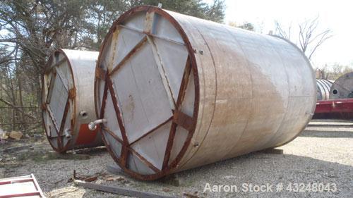 Used Tank, Approximate 10,000 Gallon, 304 Stainless Steel, Vertical. Approximate 132” diameter x 180” straight side. Flat welded top, flat bottom. 24” Man way with cover (4)3”, 3”, off center bottom ...