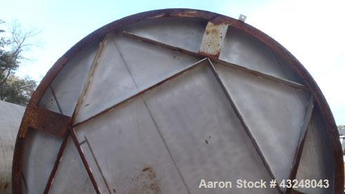 Used Tank, Approximate 10,000 Gallon, 304 Stainless Steel, Vertical. Approximate 132” diameter x 180” straight side. Flat welded top, flat bottom. 24” Man way with cover (4)3”, 3”, off center bottom ...