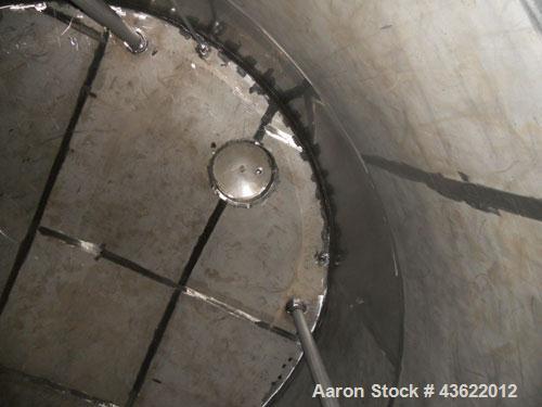 Used Saracco Tank & Mfg Approximately 10,000 Gallon Stainless Steel Storage Tank. Approximately 12' diameter x 12' straight side. Flat bottom and slight cone top. Various top openings including a 17"...