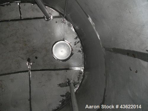 Used Saracco Tank & Mfg Approximately 5,200 Gallon Stainless Steel Storage Tank. Approximately 9' diameter x 11' straight side. Flat bottom and slight cone top. Various top openings including a 17" m...