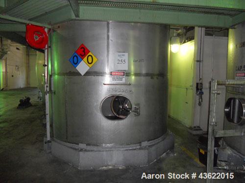 Used Krenz Approximately 5,200 Gallon Stainless Steel Storage Tank. Approximately 9' diameter x 11' straight side. Flat bottom and slight cone top. Various top openings including a 17" manway with co...