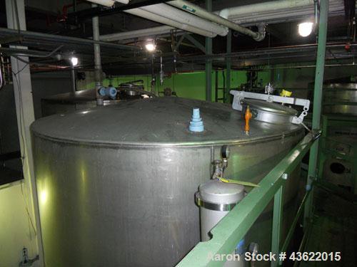 Used Krenz Approximately 5,200 Gallon Stainless Steel Storage Tank. Approximately 9' diameter x 11' straight side. Flat bottom and slight cone top. Various top openings including a 17" manway with co...