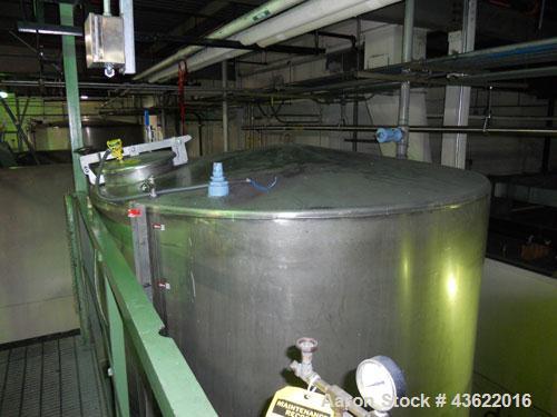 Used Krenz Approximately 5,200 Gallon Stainless Steel Storage Tank. Approximately 9' diameter x 11' straight side. Flat bottom and slight cone top. Various top openings including a 17" manway with co...