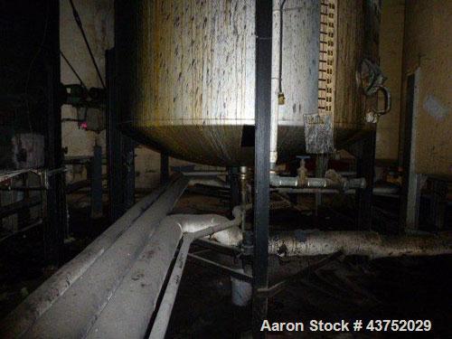 Used Tank, Approximately 7000 Gallon, Stainless Steel. Approximately 102" Diameter x 192" straight side. Dished top and bottom. 4" Center bottom outlet. Mounted on legs.