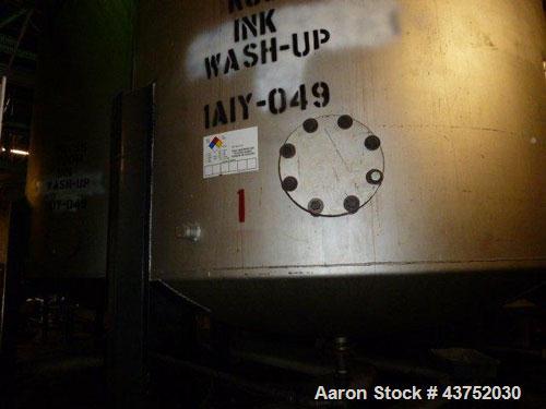 Used Tank, Approximately 7000 Gallon, Stainless Steel. Approximately 102" Diameter x 192" straight side. Dished top and bottom. 4" Center bottom outlet. Mounted on legs.