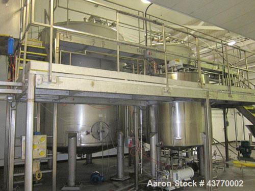 Used 6000 gallon SS Single Shell Dome Top & Bottom Vertical Tank; 112" x 132"; with vertical agitatior, baffle and spray ball; Seismic zone rated legs; Tank #5B.