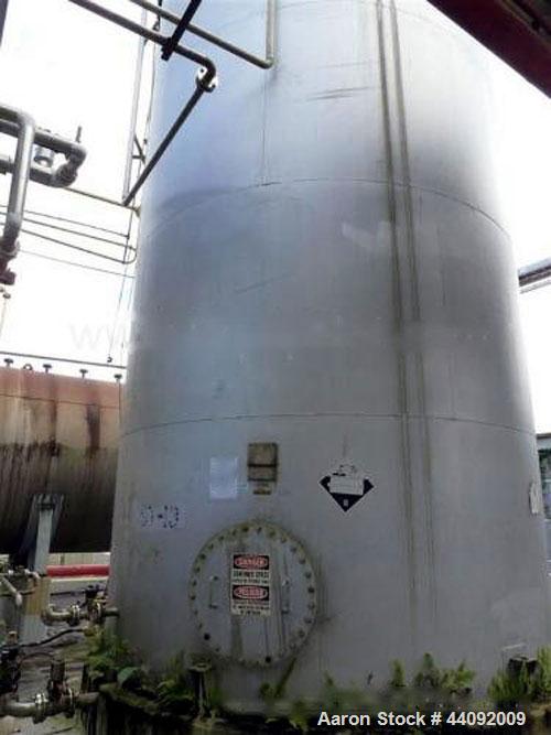 Used Alonso & Carus 25,000 Gallon Stainless Steel Vertical Storage Tank. 13'6" Nominal Diameter x 24' Nominal Height. Flat Bottom & Dish Top. 24" Side Manway with Bolt on Cover. Top Manway with vario...