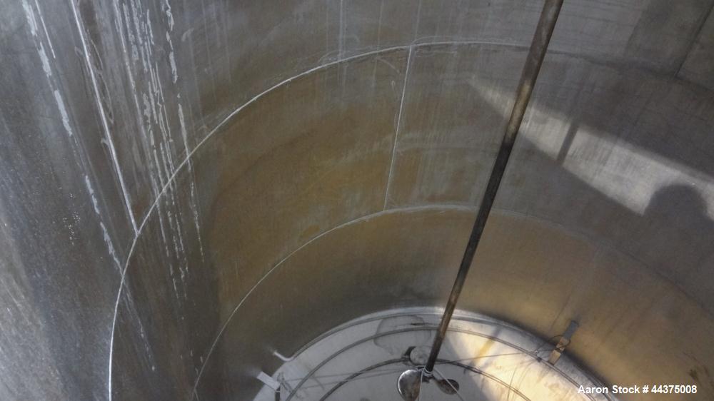 Used Tank, 5000 Gallon, 316 Stainless Steel, Vertical. Approximate 108" diameter x 126" straight side, flat top, coned bottom. Fixed carbon steel agitator bridge, approximate 1/5 top opening with cov...