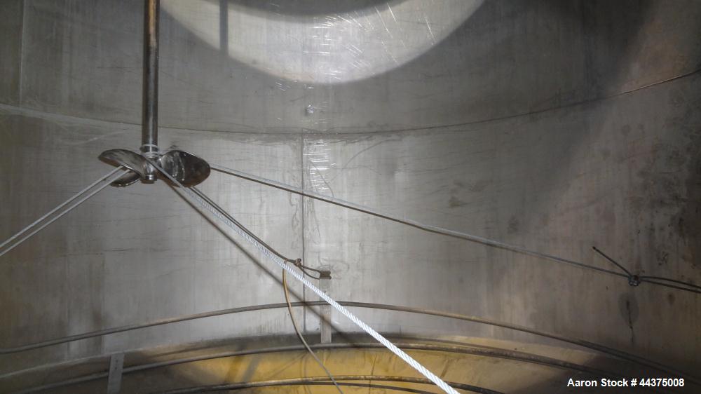 Used Tank, 5000 Gallon, 316 Stainless Steel, Vertical. Approximate 108" diameter x 126" straight side, flat top, coned bottom. Fixed carbon steel agitator bridge, approximate 1/5 top opening with cov...