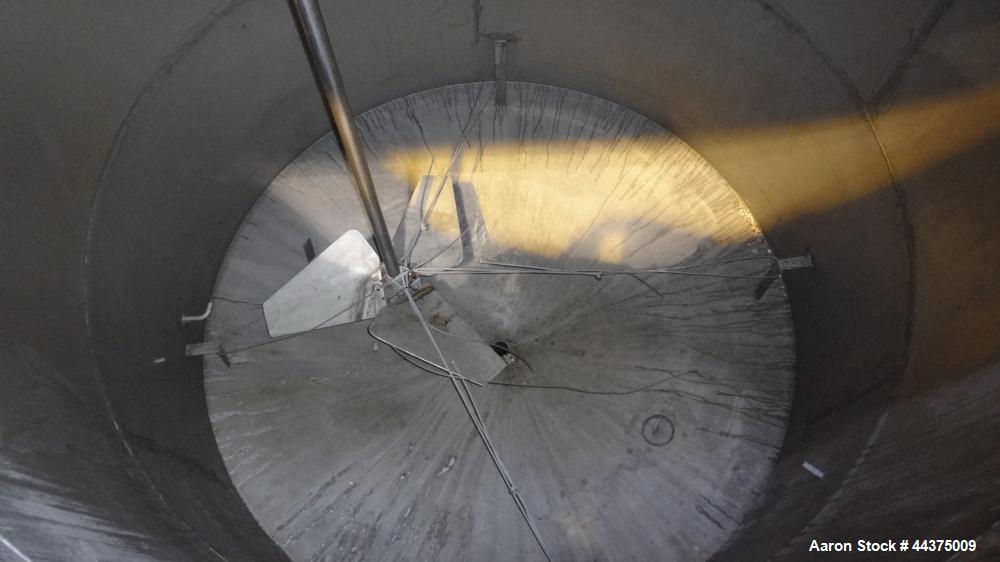 Used Tank, 5000 Gallon, 316 Stainless Steel, Vertical. Approximate 108" diameter x 126" straight side, flat top, coned bottom. Fixed carbon steel agitator bridge, approximate 1/5 top opening with cov...
