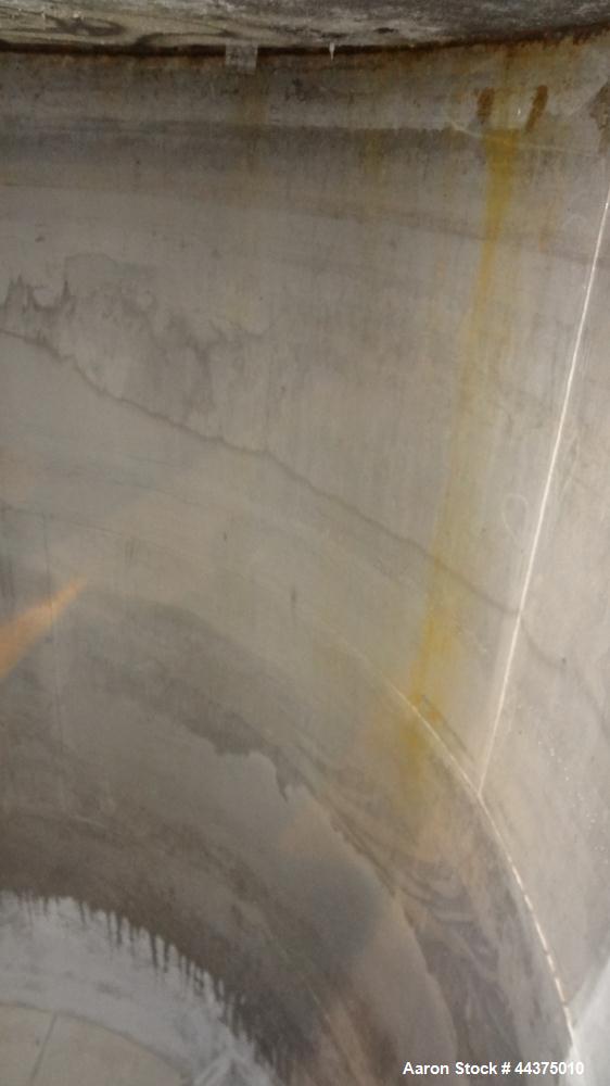 Used Tank, 5000 Gallon, 316 Stainless Steel, Vertical. Approximate 108" diameter x 126" straight side, flat top, coned bottom. Fixed carbon steel agitator bridge, approximate 1/5 top opening with cov...
