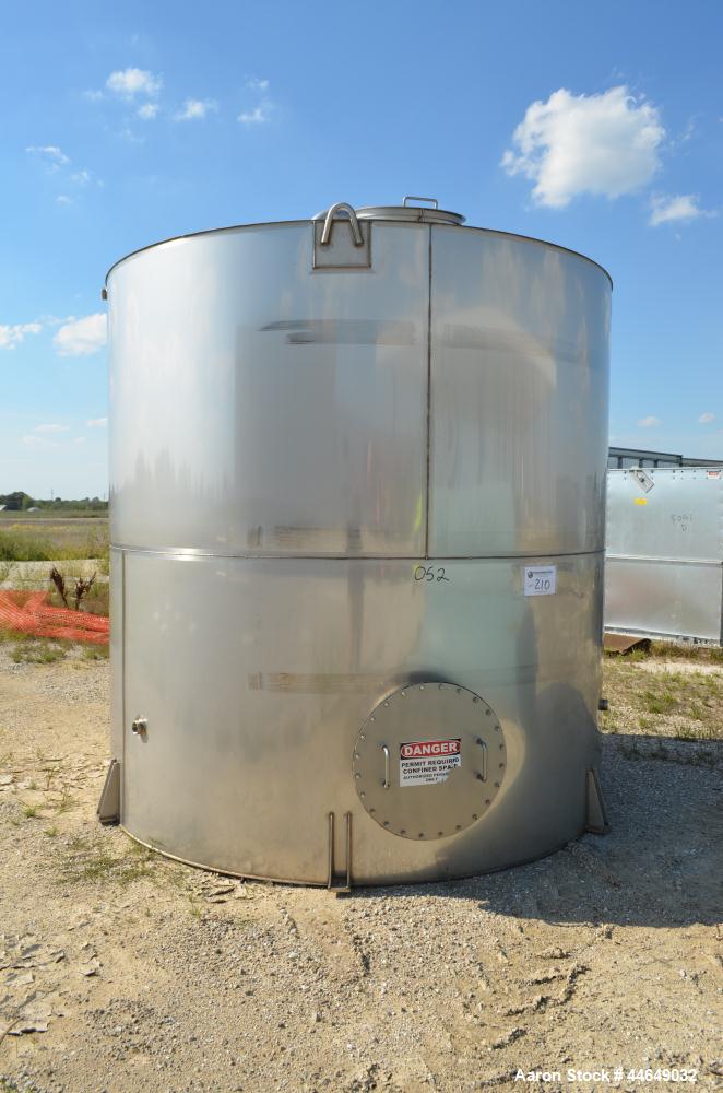 Unused- 5800 Gallon Storage Tank, stainless steel. Approximate 120" diameter x 120" straight side, coned top, flat bottom. Side, and top manways with covers. No manufacturers tag.