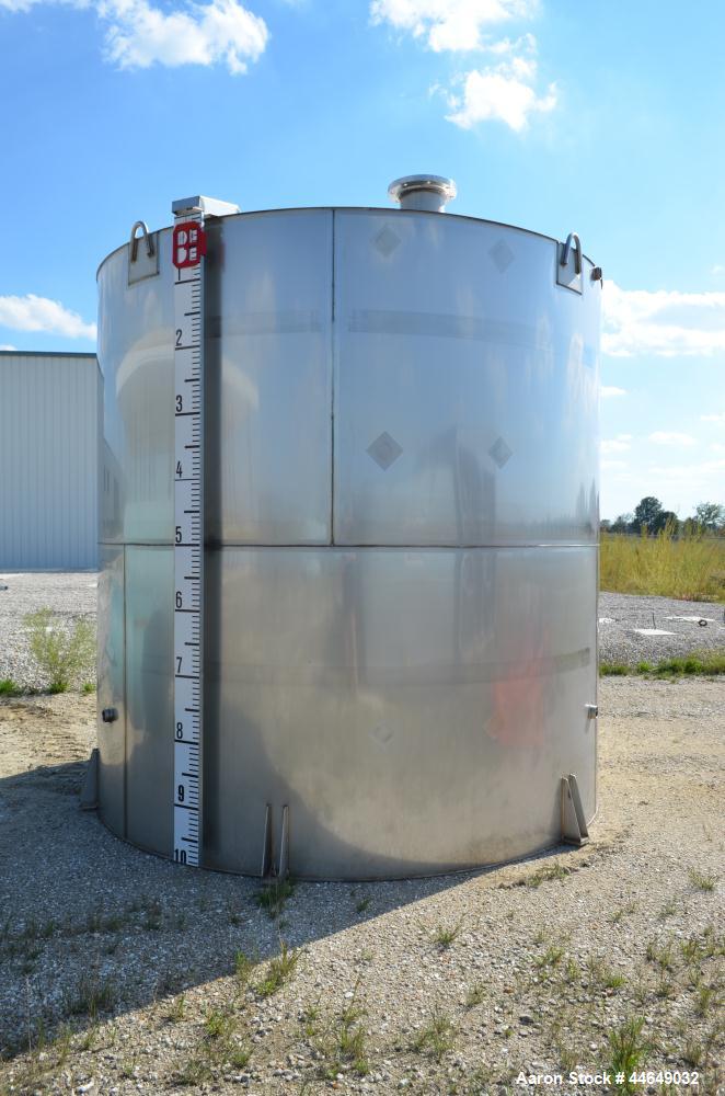 Unused- 5800 Gallon Storage Tank, stainless steel. Approximate 120" diameter x 120" straight side, coned top, flat bottom. Side, and top manways with covers. No manufacturers tag.