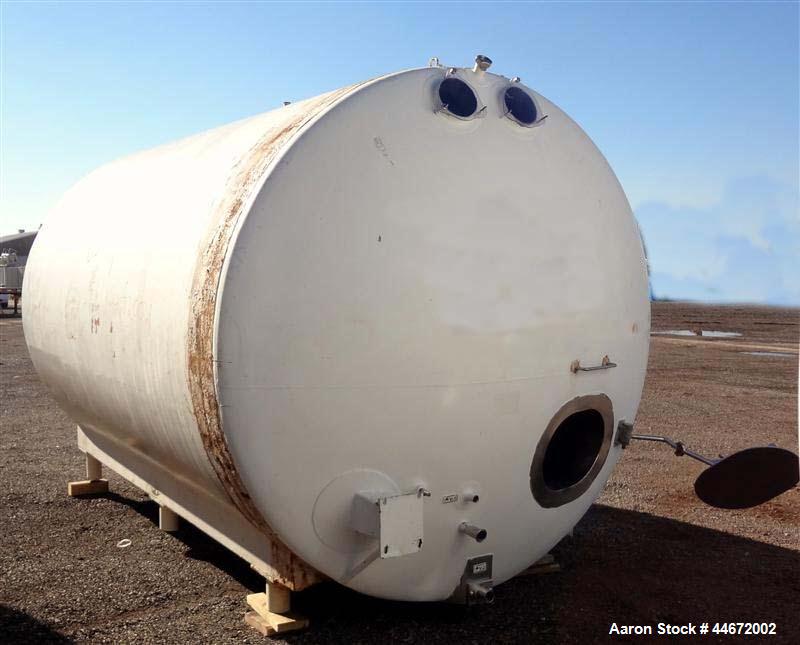 Used Storage Tank, 5000 Gallon, 304 Stainless Steel, Horizontal. Approximate 96" diameter x 144" straight side, dished heads. Insulated with carbon steel sheathing. (2) Spray balls. 16" x 20" Oval ma...